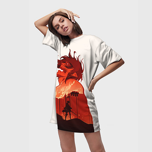 Женская длинная футболка Атака Титанов / 3D-принт – фото 3