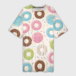 Футболка женская длинная Пончики Donuts, цвет: 3D-принт