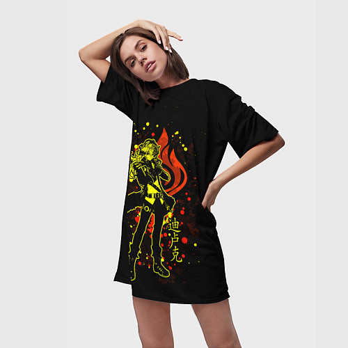 Женская длинная футболка GENSHIN IMPACT, ДИЛЮК / 3D-принт – фото 3