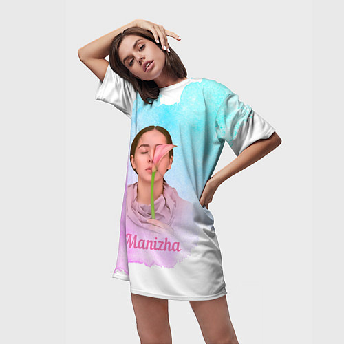 Женская длинная футболка Манижа Manizha / 3D-принт – фото 3