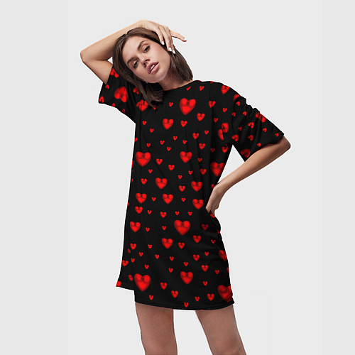 Женская длинная футболка Красные сердца / 3D-принт – фото 3