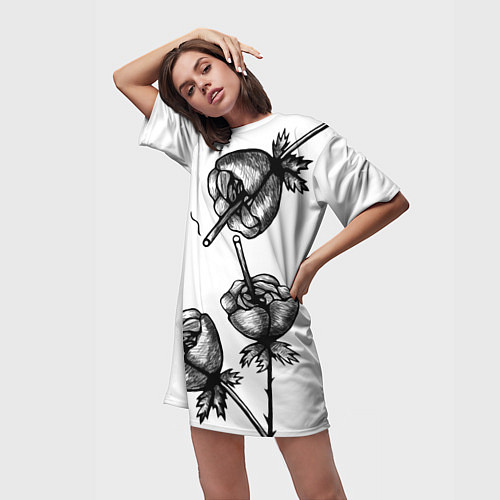 Женская длинная футболка Дымящие розы / 3D-принт – фото 3