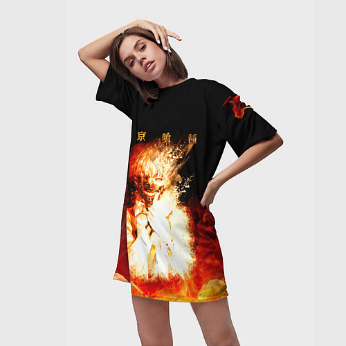 Женская длинная футболка Огненый Канеки Кен / 3D-принт – фото 3