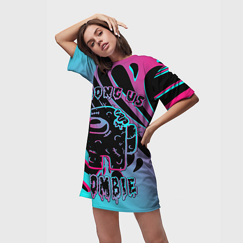 Женская длинная футболка Among Us Neon Zombie / 3D-принт – фото 3