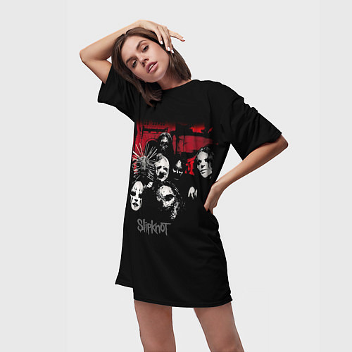 Женская длинная футболка Slipknot Группа / 3D-принт – фото 3