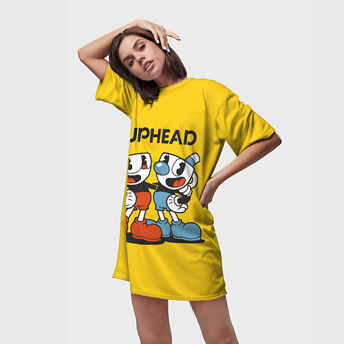 Женская длинная футболка CUPHEAD / 3D-принт – фото 3