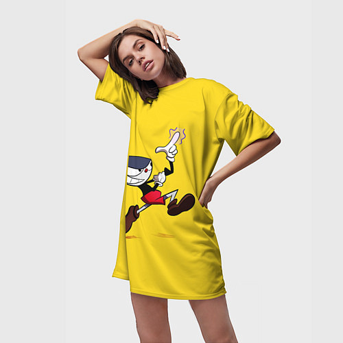 Женская длинная футболка CUPHEAD / 3D-принт – фото 3