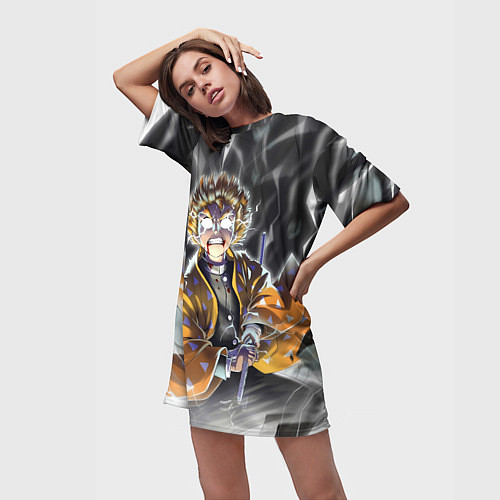 Женская длинная футболка ЗЕНИЦУ ZENITSU KNY / 3D-принт – фото 3