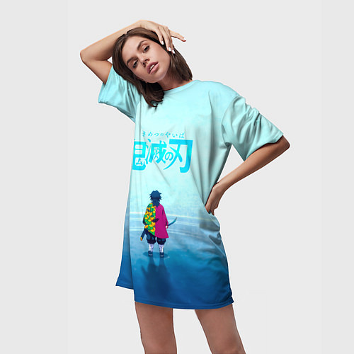 Женская длинная футболка Гию Томиока Kimetsu no Yaiba / 3D-принт – фото 3