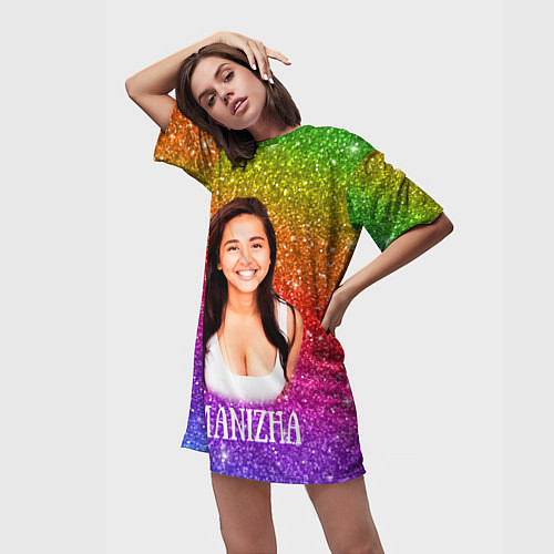 Женская длинная футболка Manizha Радужные блестки / 3D-принт – фото 3