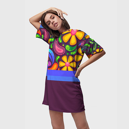 Женская длинная футболка Мультяшные Цветы / 3D-принт – фото 3