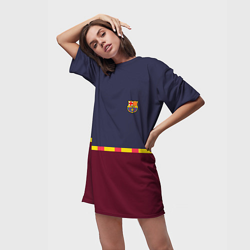 Женская длинная футболка FC Barcelona Flag and team Logo 202122 / 3D-принт – фото 3