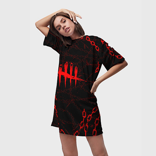 Женская длинная футболка DEAD BY DAYLIGHT ЦЕПИ / 3D-принт – фото 3