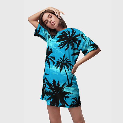 Женская длинная футболка Пальмы в Горизонте / 3D-принт – фото 3