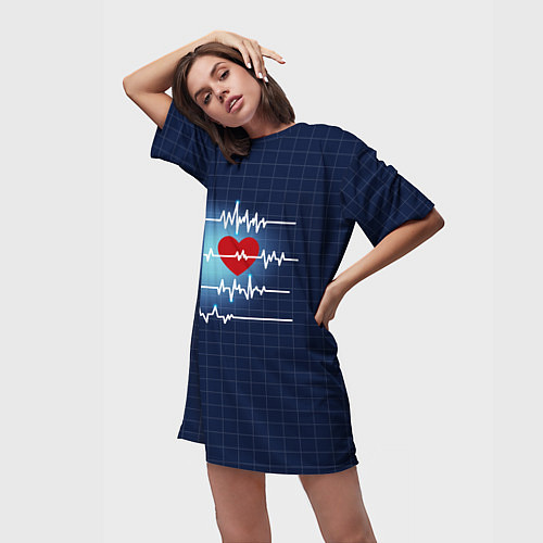 Женская длинная футболка Ритм Сердца / 3D-принт – фото 3