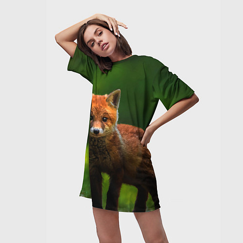 Женская длинная футболка Маленький лисенок / 3D-принт – фото 3