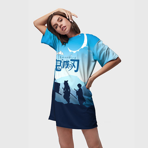 Женская длинная футболка Клинок, рассекающий демонов в горах / 3D-принт – фото 3