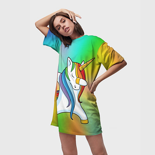 Женская длинная футболка Крутой единорог / 3D-принт – фото 3