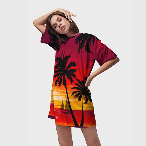 Женская длинная футболка Гавайский закат / 3D-принт – фото 3