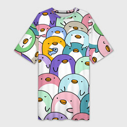 Футболка женская длинная Пингвины, цвет: 3D-принт