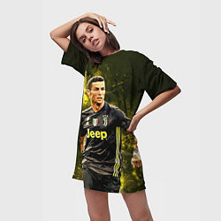 Футболка женская длинная Cristiano Ronaldo Juventus, цвет: 3D-принт — фото 2
