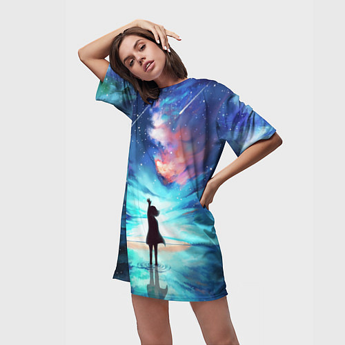 Женская длинная футболка Дотянуться до космоса / 3D-принт – фото 3