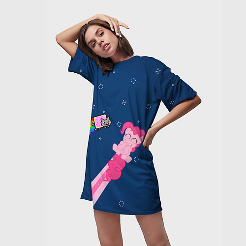 Женская длинная футболка Nyan cat x Pony / 3D-принт – фото 3