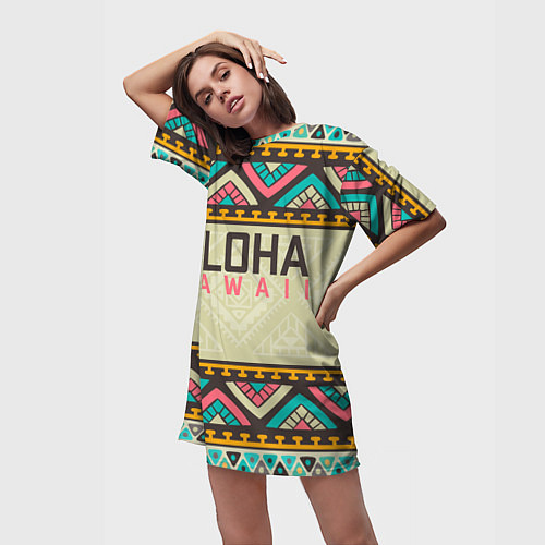 Женская длинная футболка АЛОХА ГАВАЙИ, ALOHA, SUMMER / 3D-принт – фото 3