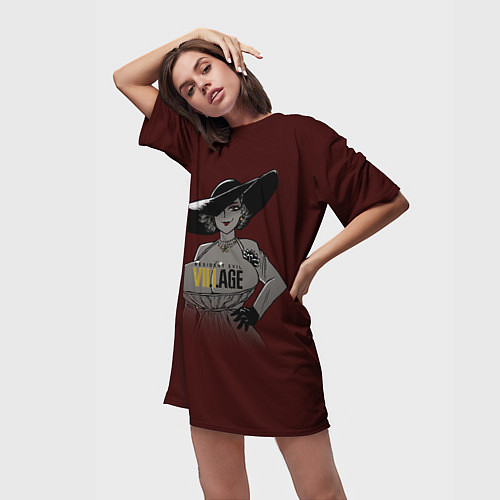 Женская длинная футболка RE Village Леди Димитреску / 3D-принт – фото 3