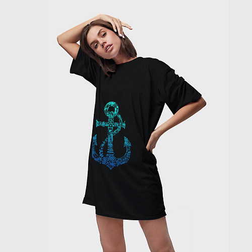 Женская длинная футболка Navy Anchor / 3D-принт – фото 3