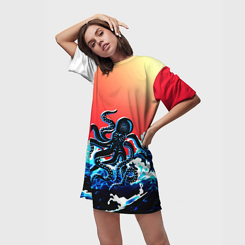 Женская длинная футболка Кракен в Море Градиент / 3D-принт – фото 3
