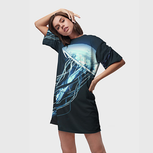 Женская длинная футболка Рисунок медуза / 3D-принт – фото 3