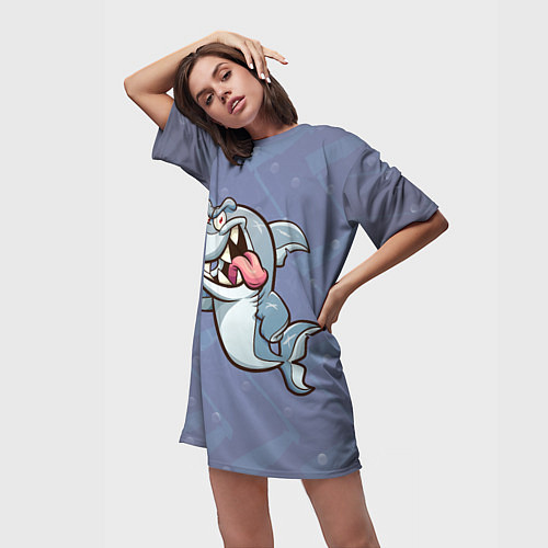 Женская длинная футболка Акула / 3D-принт – фото 3