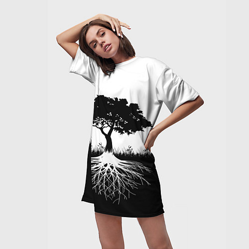Женская длинная футболка ДЕРЕВО ИНЬ-ЯНЬ / 3D-принт – фото 3