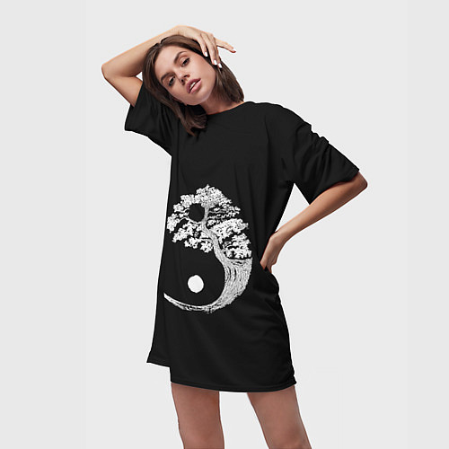 Женская длинная футболка Yin and Yang Bonsai Tree / 3D-принт – фото 3