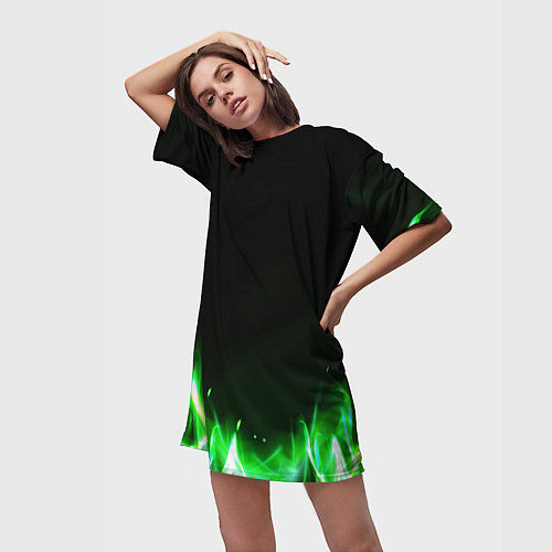 Женская длинная футболка Зеленый огонь / 3D-принт – фото 3