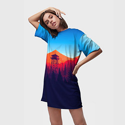 Футболка женская длинная Одинокая вышка, цвет: 3D-принт — фото 2