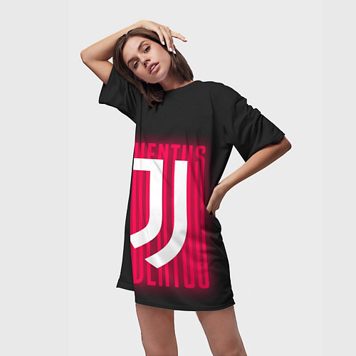 Женская длинная футболка JUVENTUS ЮВЕНТУС НЕОН / 3D-принт – фото 3