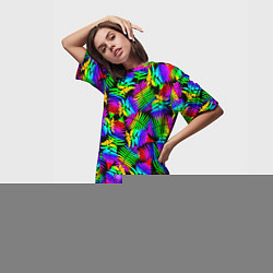 Футболка женская длинная Неоновый папоротник, цвет: 3D-принт — фото 2