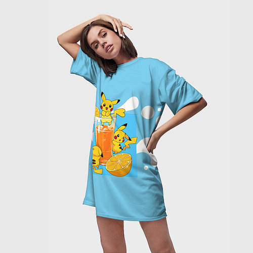 Женская длинная футболка Пикачу в лимонаде / 3D-принт – фото 3