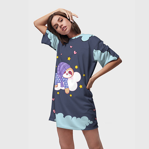 Женская длинная футболка Сонный ленивец / 3D-принт – фото 3