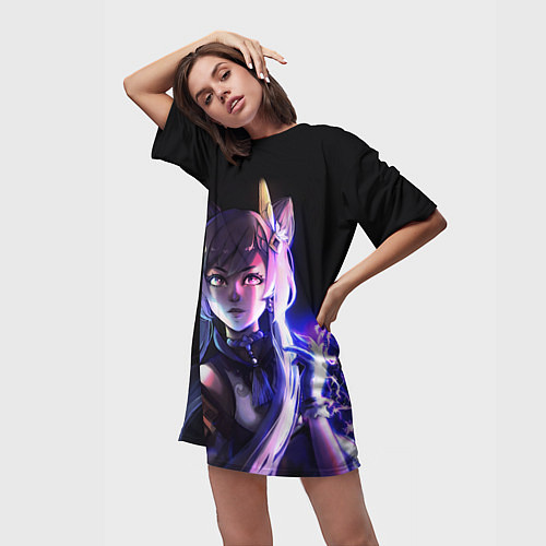 Женская длинная футболка Keqing - Геншин Импакт / 3D-принт – фото 3