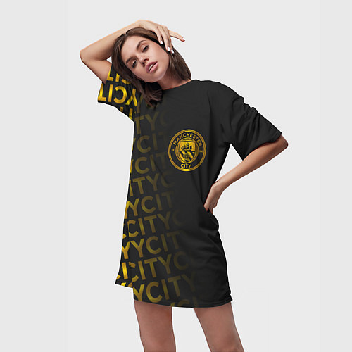 Женская длинная футболка МАНЧЕСТЕР СИТИ ЗОЛОТО GOLD / 3D-принт – фото 3