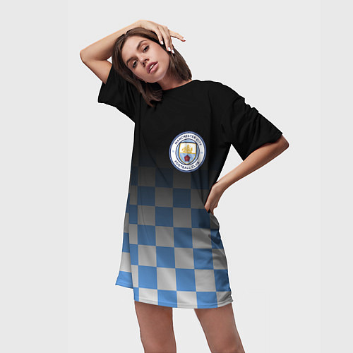 Женская длинная футболка МАНЧЕСТЕР СИТИ МАНЧЕСТЕР / 3D-принт – фото 3
