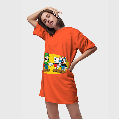 Женская длинная футболка CupHead x Mario / 3D-принт – фото 3