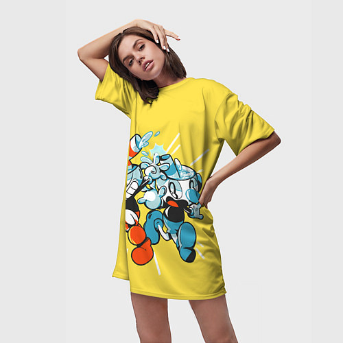 Женская длинная футболка Cuphead bros / 3D-принт – фото 3