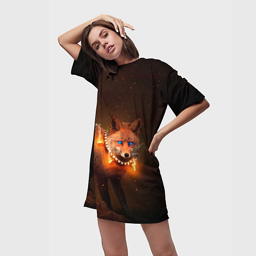 Женская длинная футболка Лисица с гирляндой / 3D-принт – фото 3