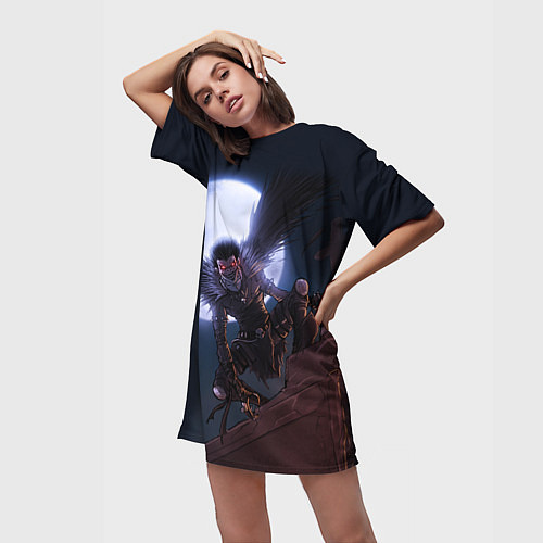 Женская длинная футболка РЮК на фоне луны / 3D-принт – фото 3