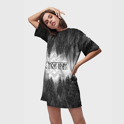 Женская длинная футболка Клыки леса / 3D-принт – фото 3