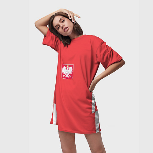 Женская длинная футболка Польша футбольная форма / 3D-принт – фото 3